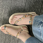 Black Boho Chic Sandals for Women – Floral Braided Design with Seashell Accents – Comfortable Beach and Vacation Flip Flops