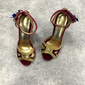 Women's Burgundy Velvet Heels with Gold Embellishments – Baroque Style Ankle Strap Sandals with Decorative Block Heels for Formal Events, Costume Parties, and Theatrical Performances