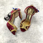 Women's Burgundy Velvet Heels with Gold Embellishments – Baroque Style Ankle Strap Sandals with Decorative Block Heels for Formal Events, Costume Parties, and Theatrical Performances
