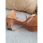 Bronze Satin Open-Toe Dance Heels for Women – Comfortable Crisscross Straps, Ideal for Dance Floors and Formal Events.