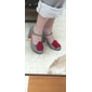 scarpe da festa in stile retrò con tacco mary jane a quadri vintage a quadretti da donna con decorazioni floreali rosse