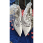 Escarpins de mariage en satin pour femme avec bride cheville ornée de strass – chaussures de mariée et de demoiselle d'honneur à bout pointu et petit talon bloc, disponibles en plusieurs couleurs