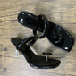 Women's Black Glossy Toe Ring Heeled Mules – Modern Sculptural Sandals with Clear Flared Heel for Nightlife Party, Fashion Shoots, and Trendy Street Style