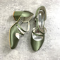 Groene satijnen Mary Jane-blokhakken voor dames uit de jaren 50 – elegante vintage schoenen met kruisbandjes voor bruiloften, feesten en formele evenementen
