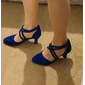 Chaussures de danse latine en daim bleu roi pour femmes – talons fermés avec brides croisées pour la salsa, la danse de salon et la performance