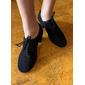 Chaussures de danse latine respirantes noires pour femmes, baskets de danse de salon à lacets avec semelle en daim pour une pratique confortable