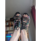Sapatos de dança latina femininos com cadarço e design de malha bordada - saltos profissionais para salão de baile, para performance e festas